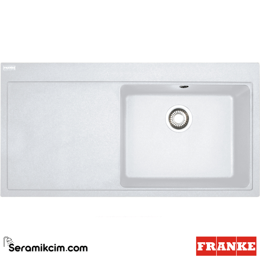 Franke Mythos MTG 611-100 Tezgahüstü Sol Damlalıklı 1 Gözlü Dikdörtgen 1000x515mm Granit Eviye Bianco - 114.0477.021