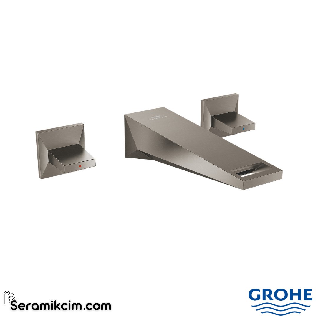 Grohe Allure Brilliant M-Boy, 3 Delikli Duvardan Ankastre Lavabo Bataryası (Sıva Üstü Grubu), Fırçalı Sert Grafit 20628AL0 - 20628AL0
