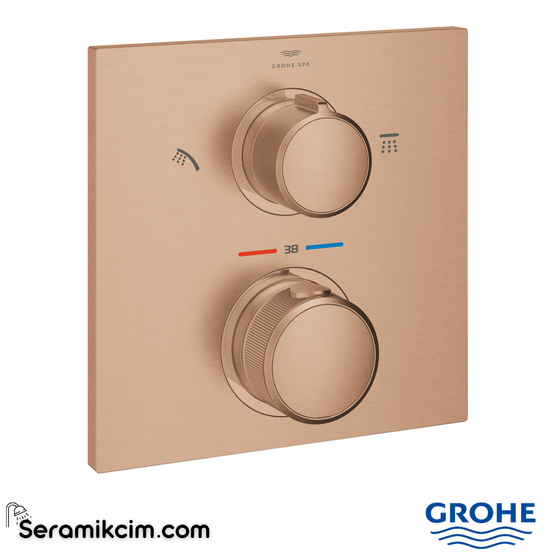 Grohe Allure Termostatik Ankastre Banyo ve Duş Bataryası (Sıva Üstü Grubu), 2 Yollu, Fırçalı Bakır 29181DL2
