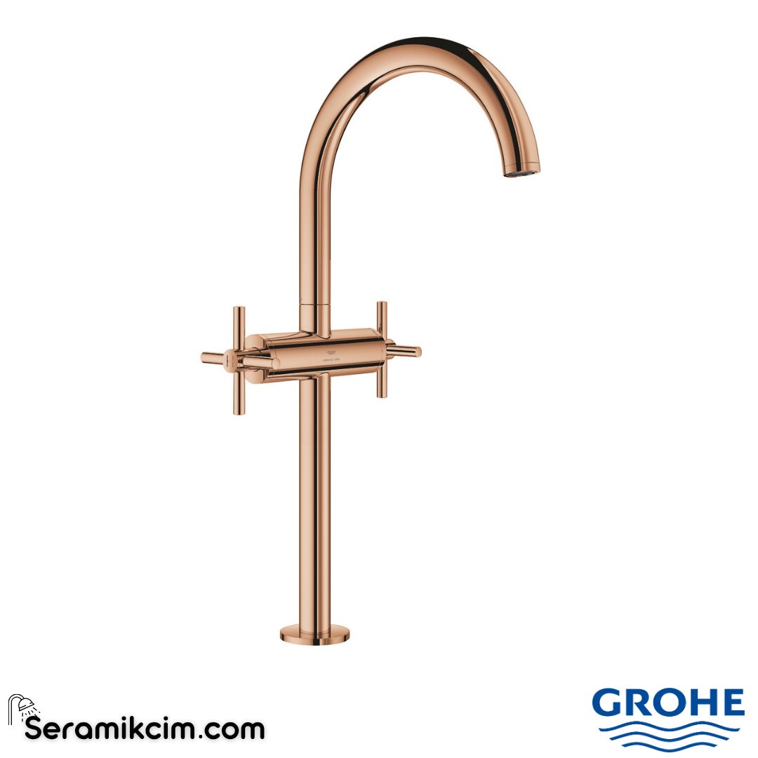 Grohe Atrio Çanak Lavabo Bataryası, Sifon Kumandalı, Parlak Bakır 21149DA0 - 21149DA0