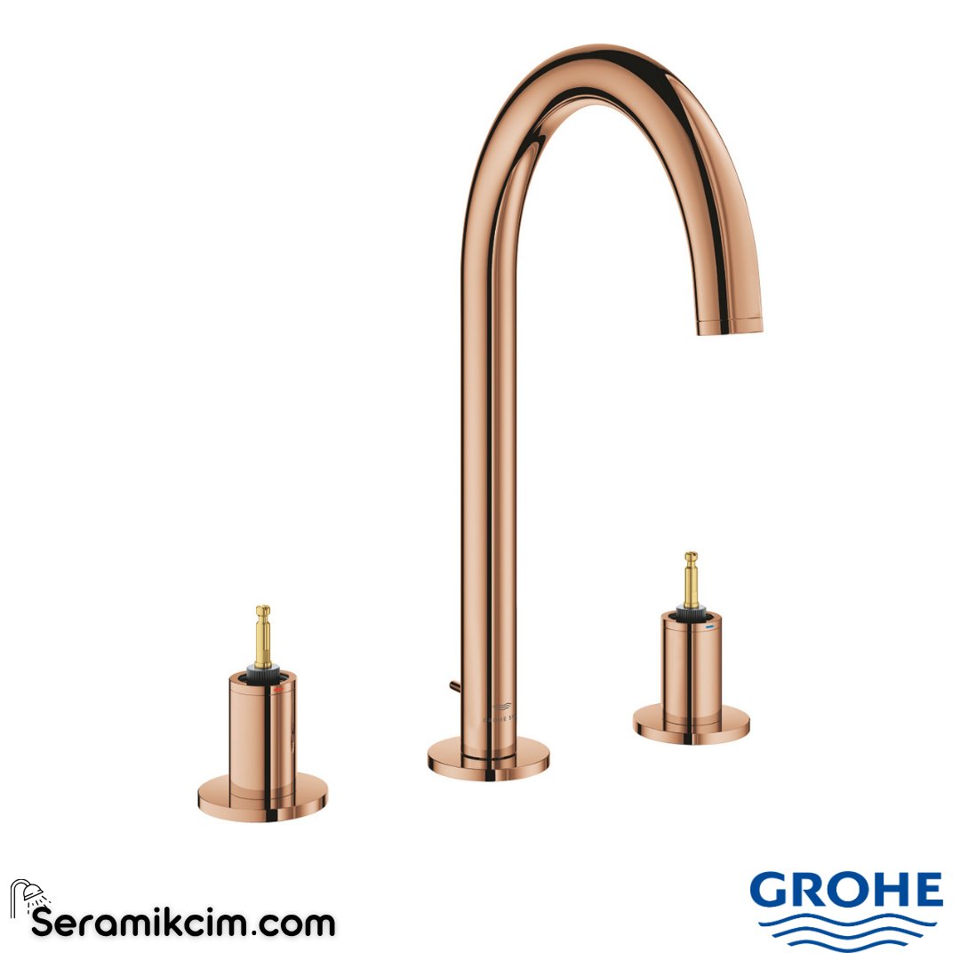 Grohe Atrio Private Collection 3 Delikli Ankastre Sifon Kumandalı Lavabo Bataryası (L-Boy), Parlak Bakır 20593DA0 - 20593DA0