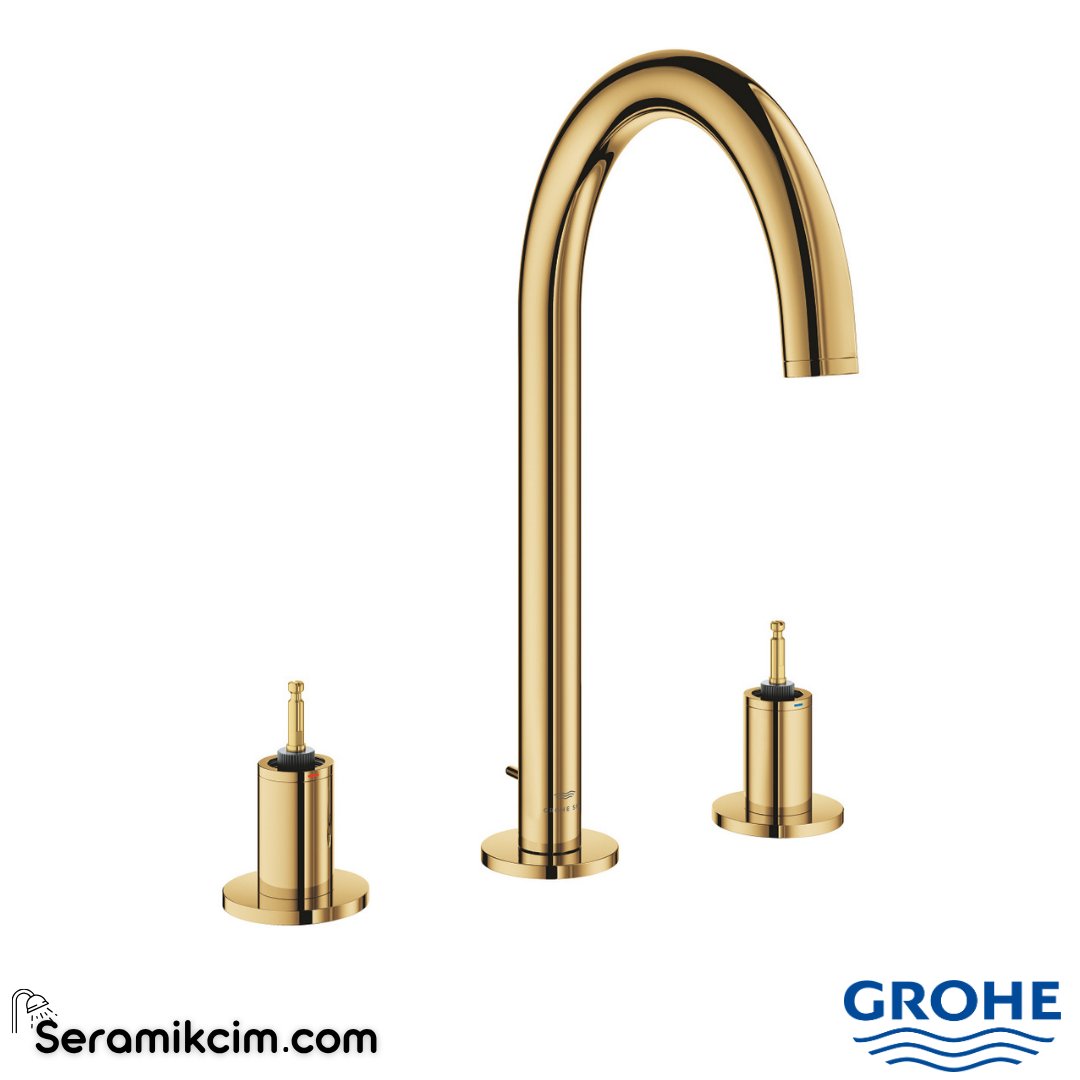 Grohe Atrio Private Collection 3 Delikli Ankastre Sifon Kumandalı Lavabo Bataryası (L-Boy), Parlak Altın 20593GL0 - 20593GL0