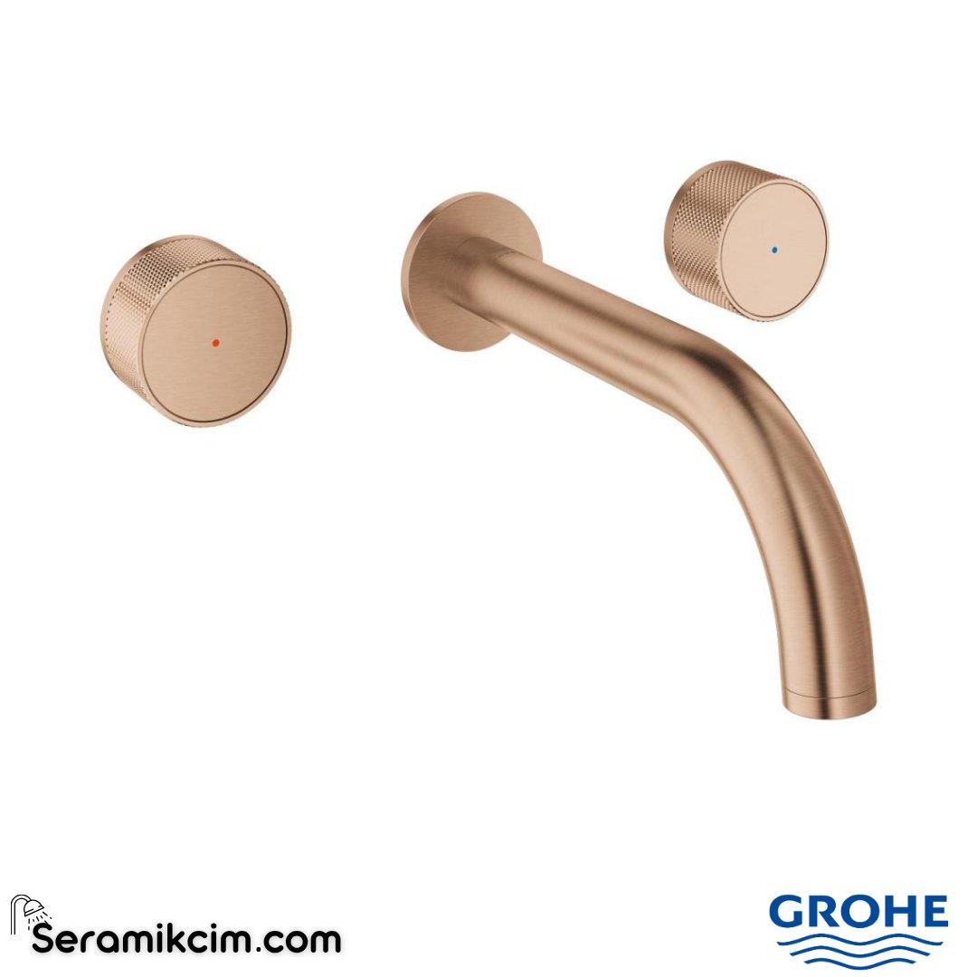 Grohe Atrio Private Collection 3 Delikli Ankastre Lavabo Bataryası (Sıva Üstü Grubu) Fırçalı Bakır 20589DL0
