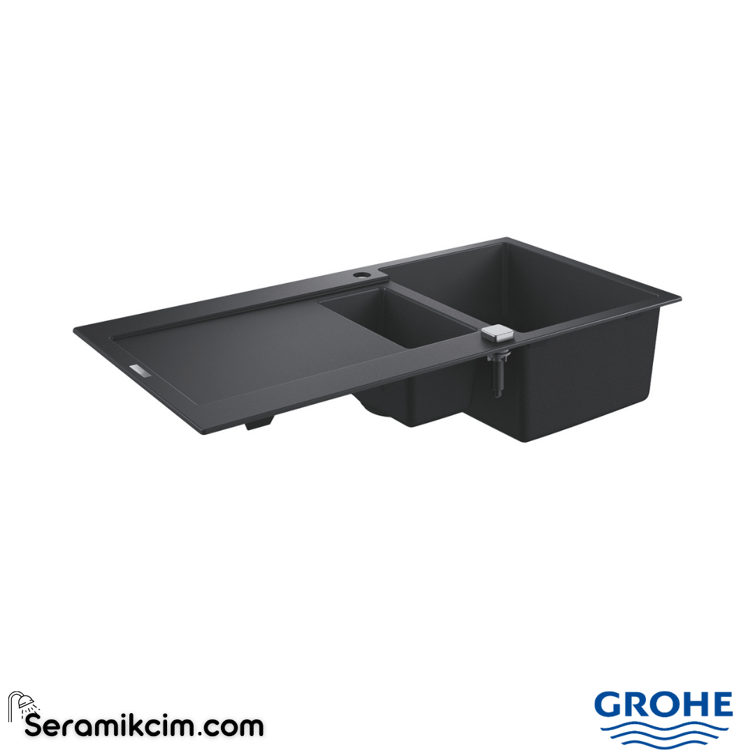 Grohe Grohe K500 Kompozit Damlalıklı 1,5 Gözlü Eviye, Granit Siyah 31646AP0