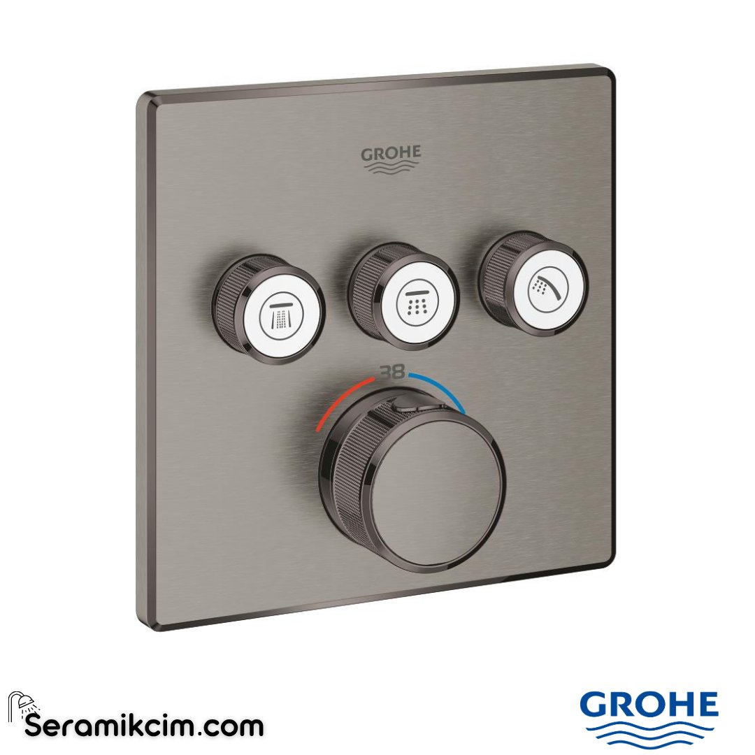 Grohe Grohtherm SmartControl Akış Kontrollü Ankastre Termostatik Banyo Bataryası (3 Yollu, Sıva Üstü Grubu), Fırçalı Sert Grafit 29126AL0 - 29126AL0