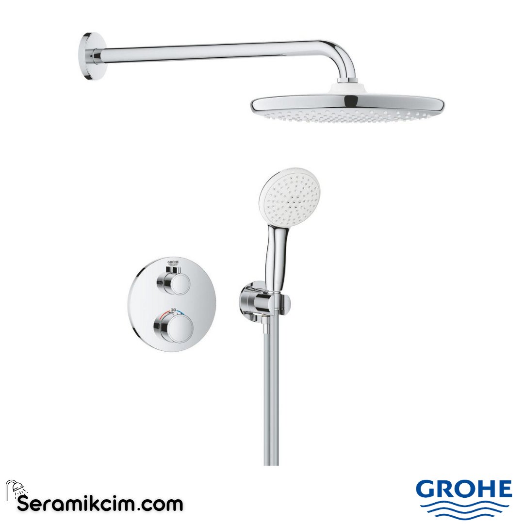 Grohe Grohtherm Termostatik Ankastre Banyo Bataryası, Tepe ve El Duşu Seti Krom 1039960000 - 1039960000