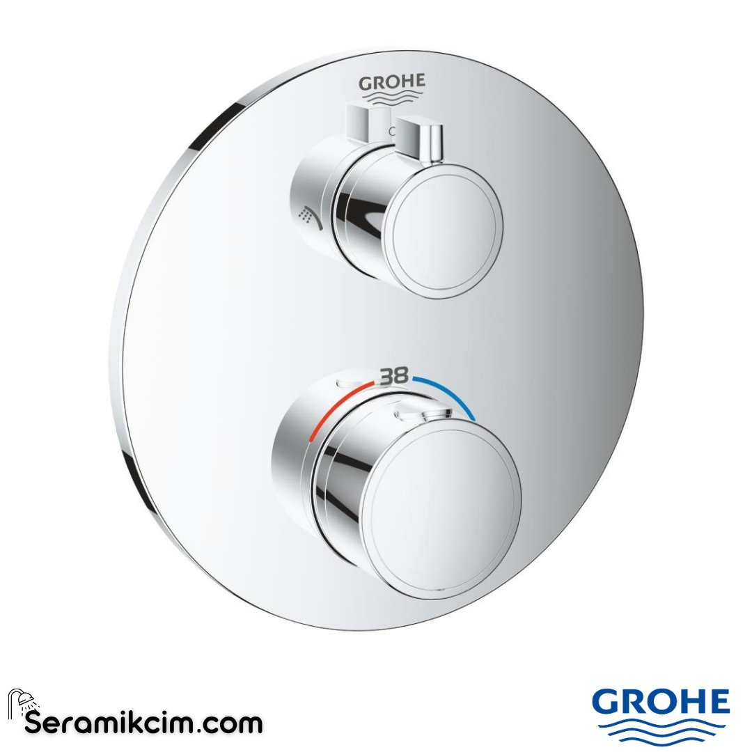 Grohe Grohtherm Termostatik Banyo/Duş Bataryası (Sıva Üstü Grubu), 2 Yollu Krom 24076000
