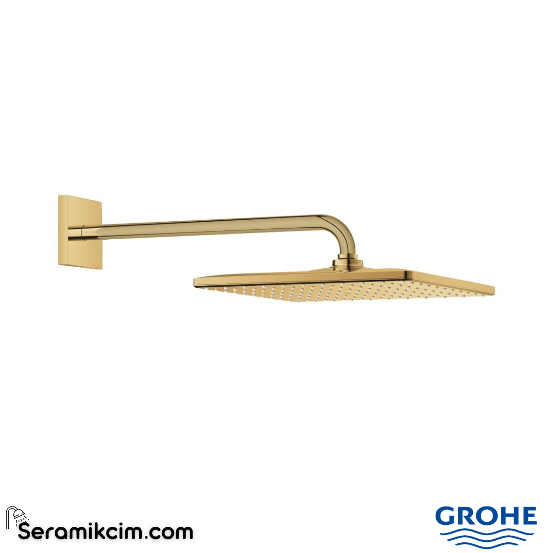 Grohe Rainshower Mono 310 Cube Tepe Duşu Seti, 31 cm, Tek Fonksiyonlu, Parlak Altın 26564GL0