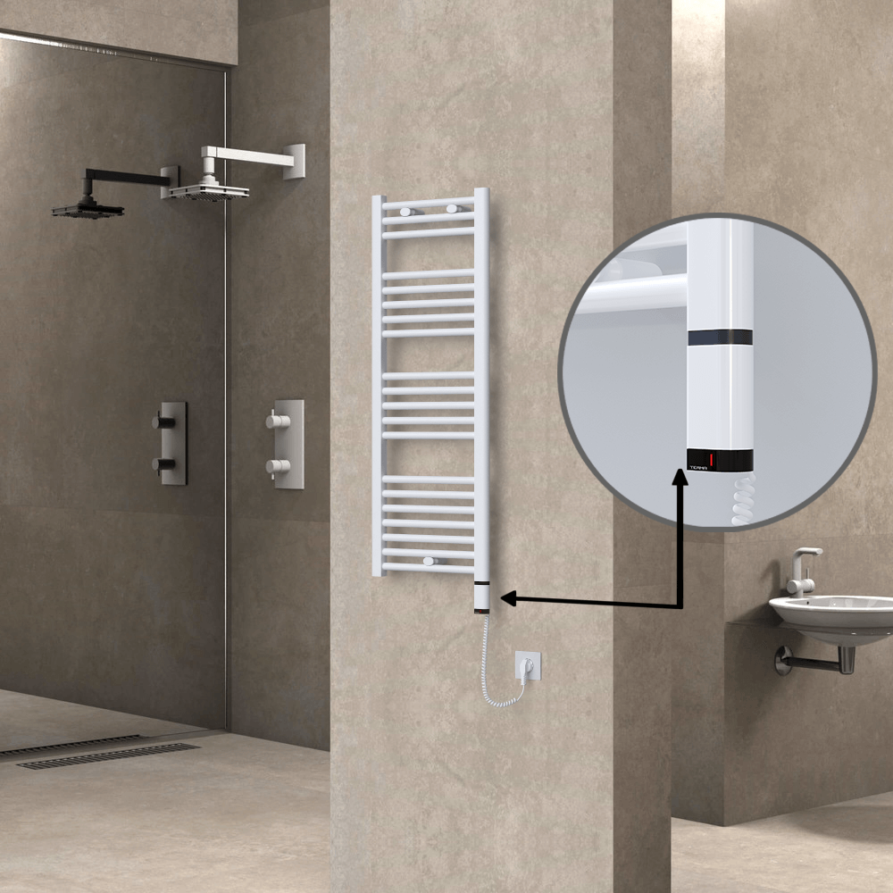 Haiti Elektrikli Havlupan 400x1100 Düz Beyaz Parlak (OneD On/Off ) Sağ 300 Watt
