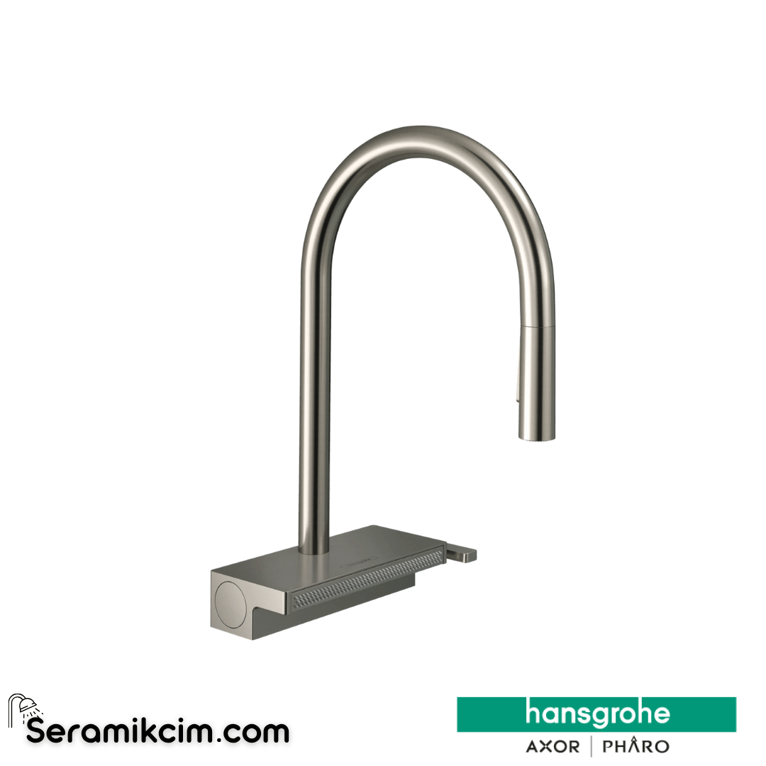 Hansgrohe Aquno M81 170 Tek Kollu Eviye Bataryası Spiralli sBox Paslanmaz Çelik 73831800