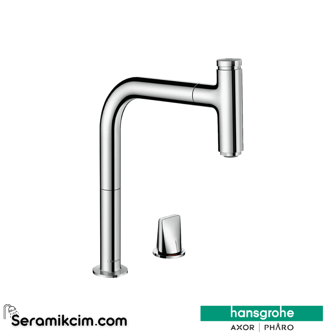 Hansgrohe Metris Select M71 H200 2 Delikli Tek Kollu Eviye Bataryası Spiralli sBox Krom 73804000