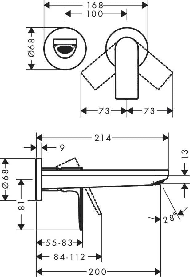 Hansgrohe Rebris E Eviye Bataryası E Tek Kollu Lavabo Bataryası Ankastre Duvara Monte 20,5 Cm Gaga İle 72568000 - 72568000
