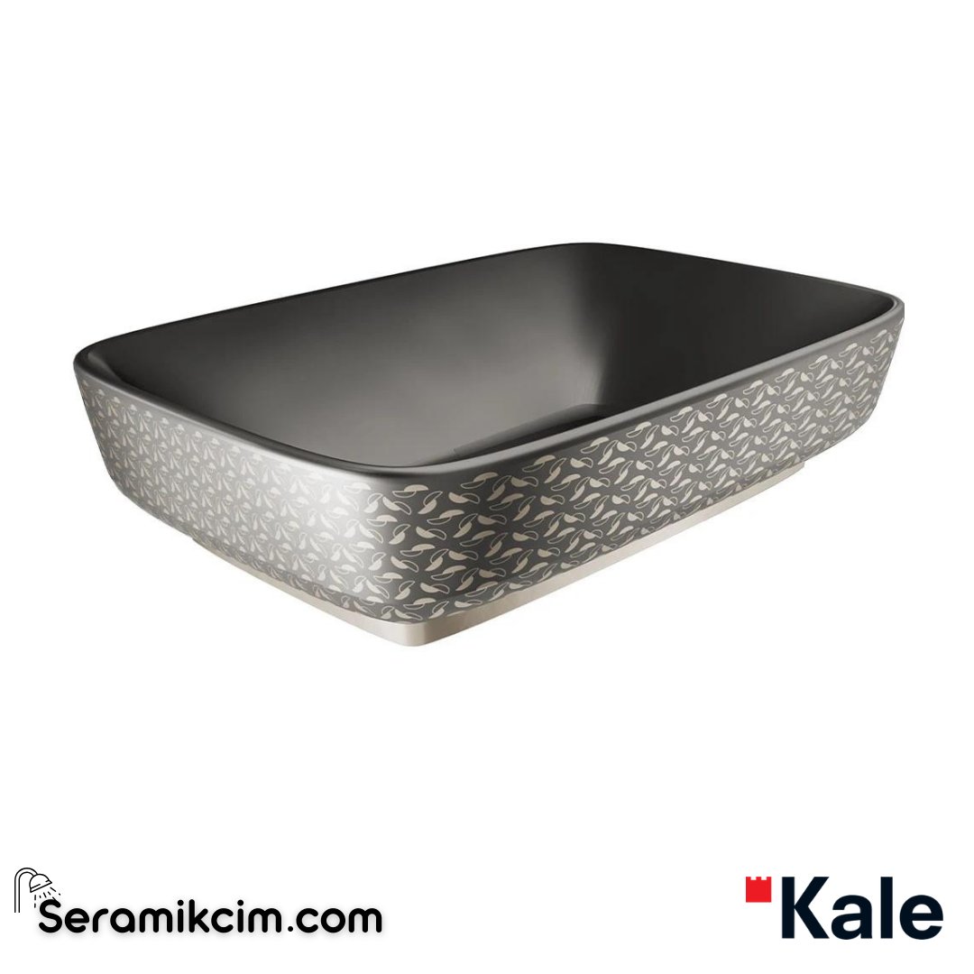 Kale Banyo Dove 60X40 Dikdörtgen Çanak Lavabo Mat Siyah -Platin Dekor - 310200200637