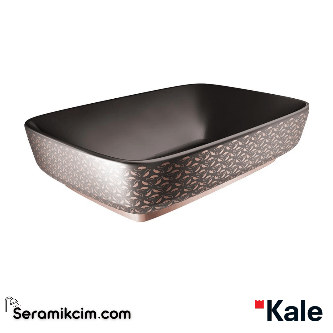 Kale Banyo Dove 60X40 Dikdörtgen Çanak Lavabo Mat Siyah -Bronz Dekor - 310200200639