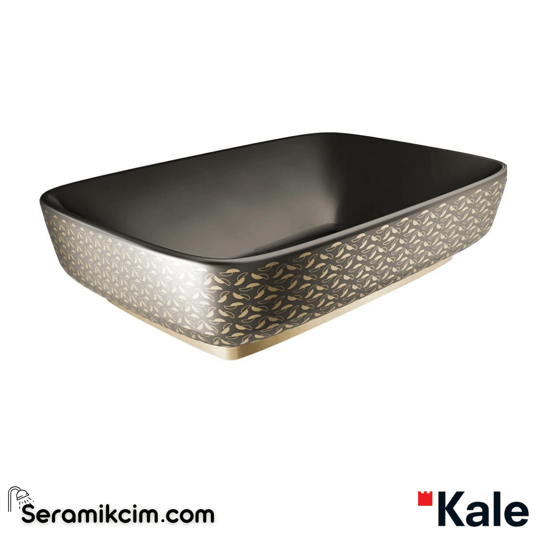 Kale Banyo Dove 70X40 Dikdörtgen Çanak Lavabo Mat Siyah -Altın Dekor - 310200200641