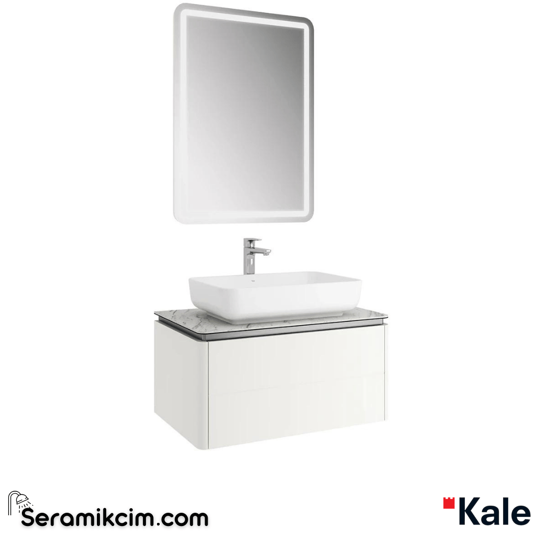 Kale Banyo Lotus 80Cm Dikdörtgen Çanak Lvb+Ayna Set Mat Beyaz/Pallısandro Tezgah - 610100201415