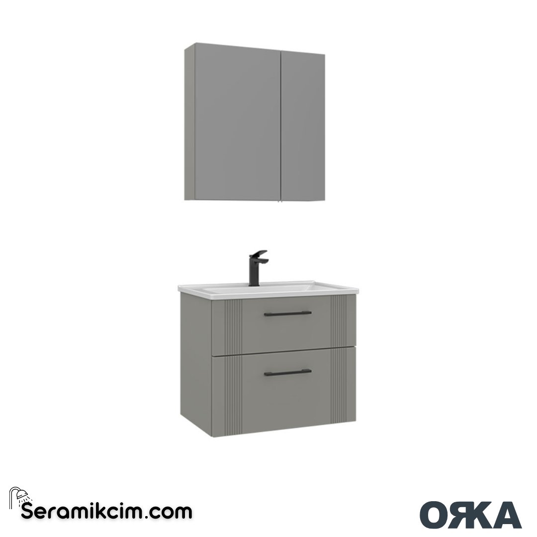 Orka Bari 65cm Dolaplı Ayna Banyo Dolabı Set Mat Kaşmir - ORK023.65.03.TKM