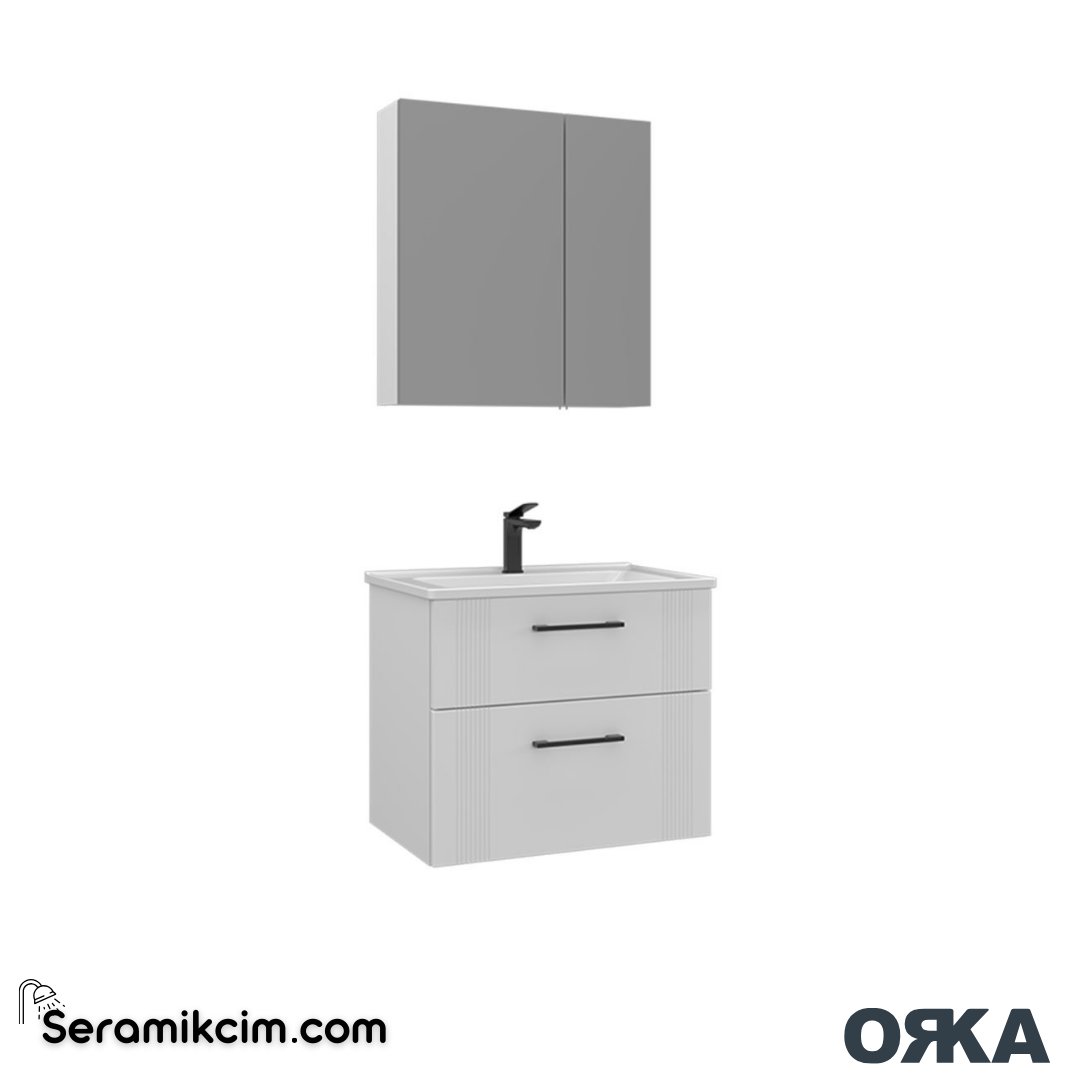 Orka Bari 65cm Dolaplı Ayna Banyo Dolabı Set Mat Beyaz - ORK023.65.02.TKM