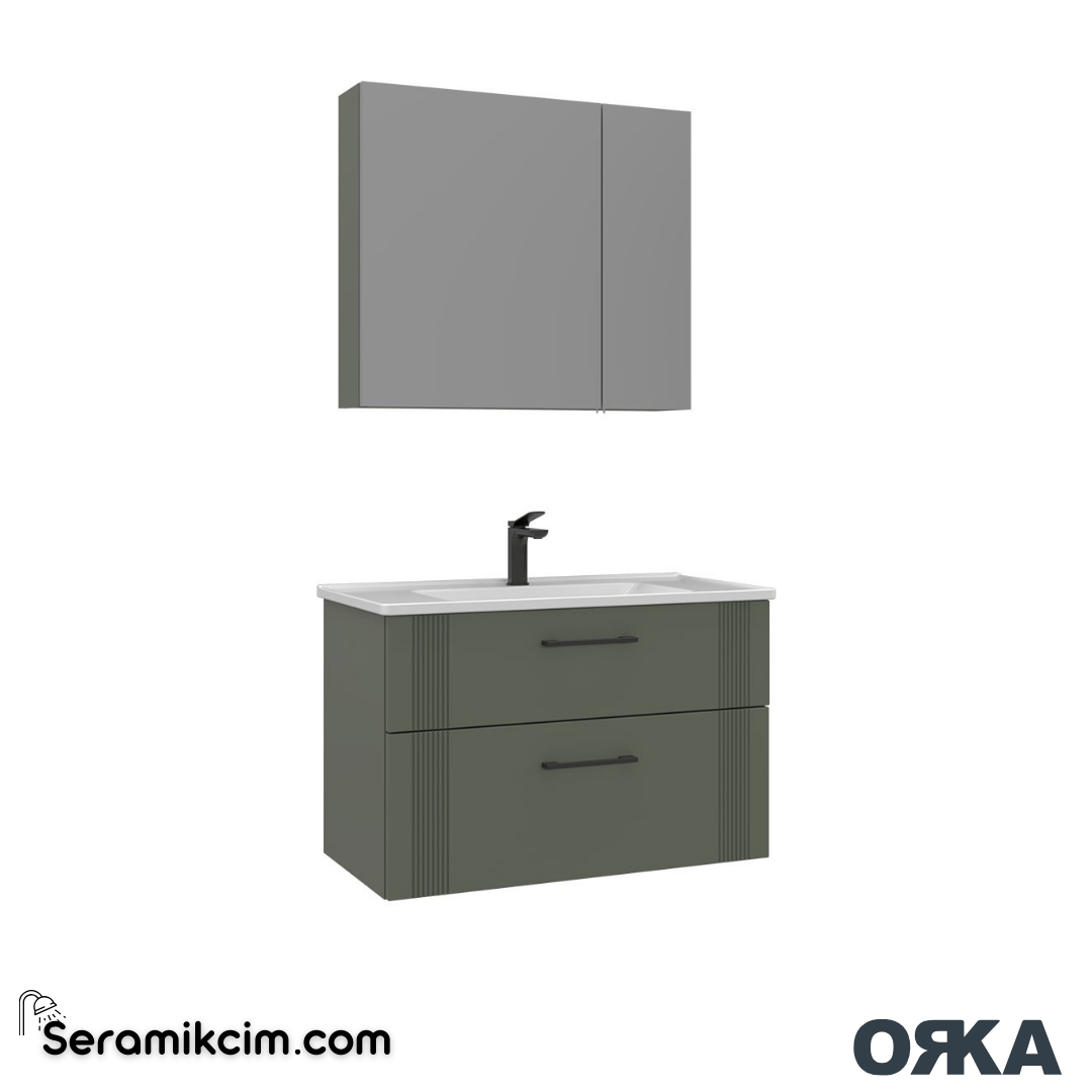 Orka Bari 80cm Dolaplı Ayna Banyo Dolabı Set Mat Soft Yeşil - ORK023.80.05.TKM