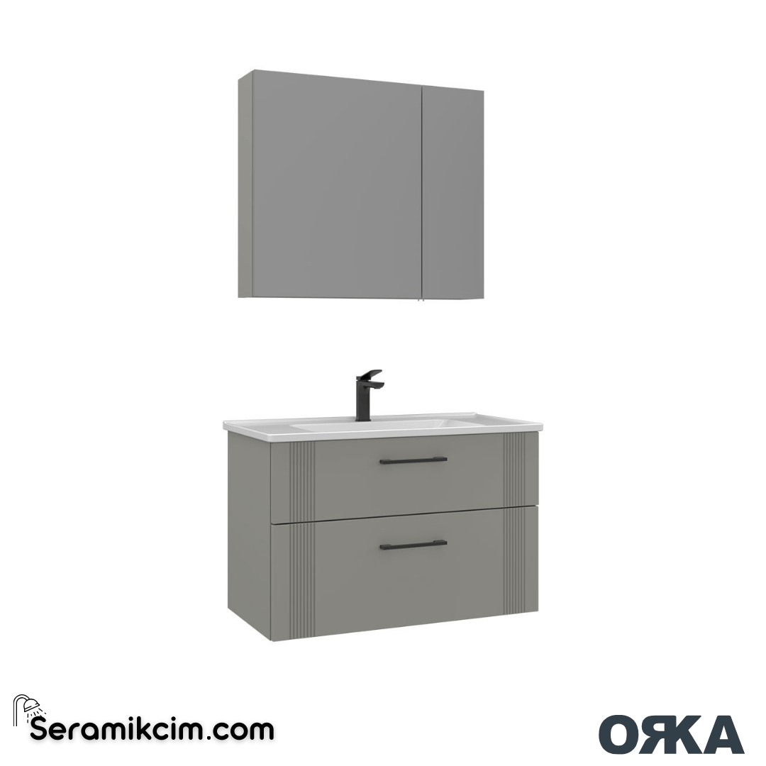 Orka Bari 80cm Dolaplı Ayna Banyo Dolabı Set Mat Kaşmir - ORK023.80.03.TKM