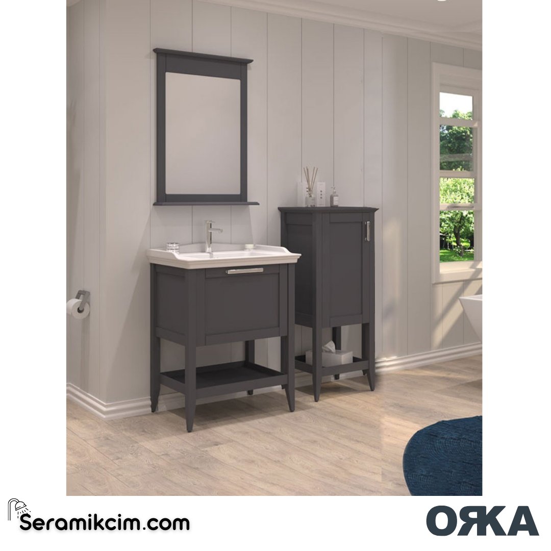 Orka Bastle 80cm Banyo Dolabı Set Mat Antrasit - ORK02.80.01.TKM