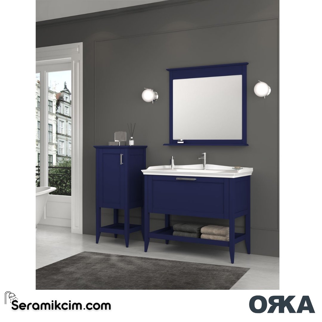 Orka Bastle 80cm Banyo Dolabı Set Mat Lacivert - ORK02.80.04.TKM