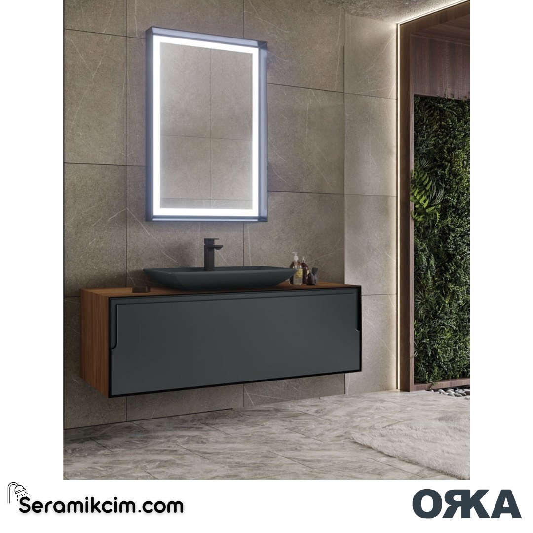 Orka Craft 120cm Banyo Dolabı Set Ceviz Mat Antrasit Lavabo - ORK03.120.01.TKM