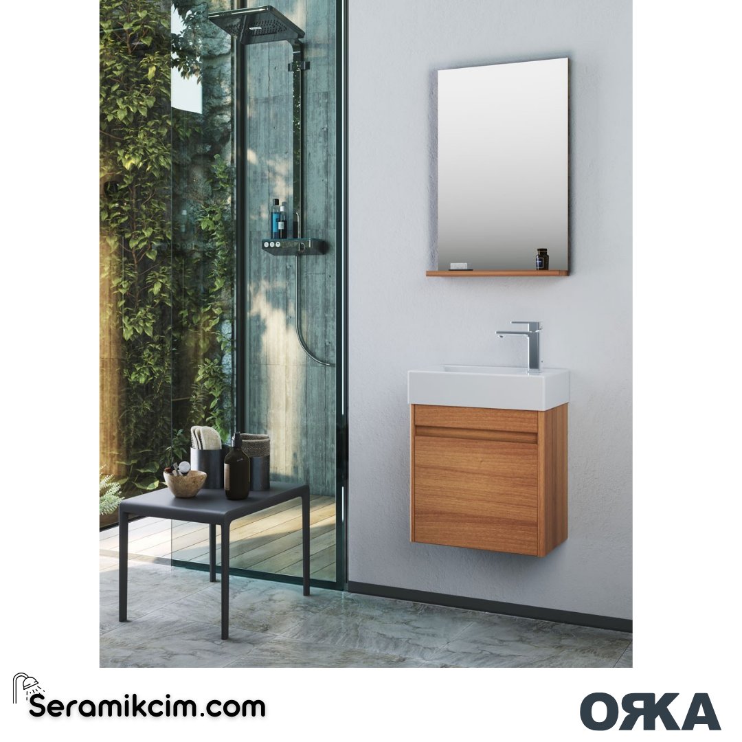 Orka Düden 45cm Kapaklı Banyo Dolabı Set Teak - ORK051.45.03.TKM