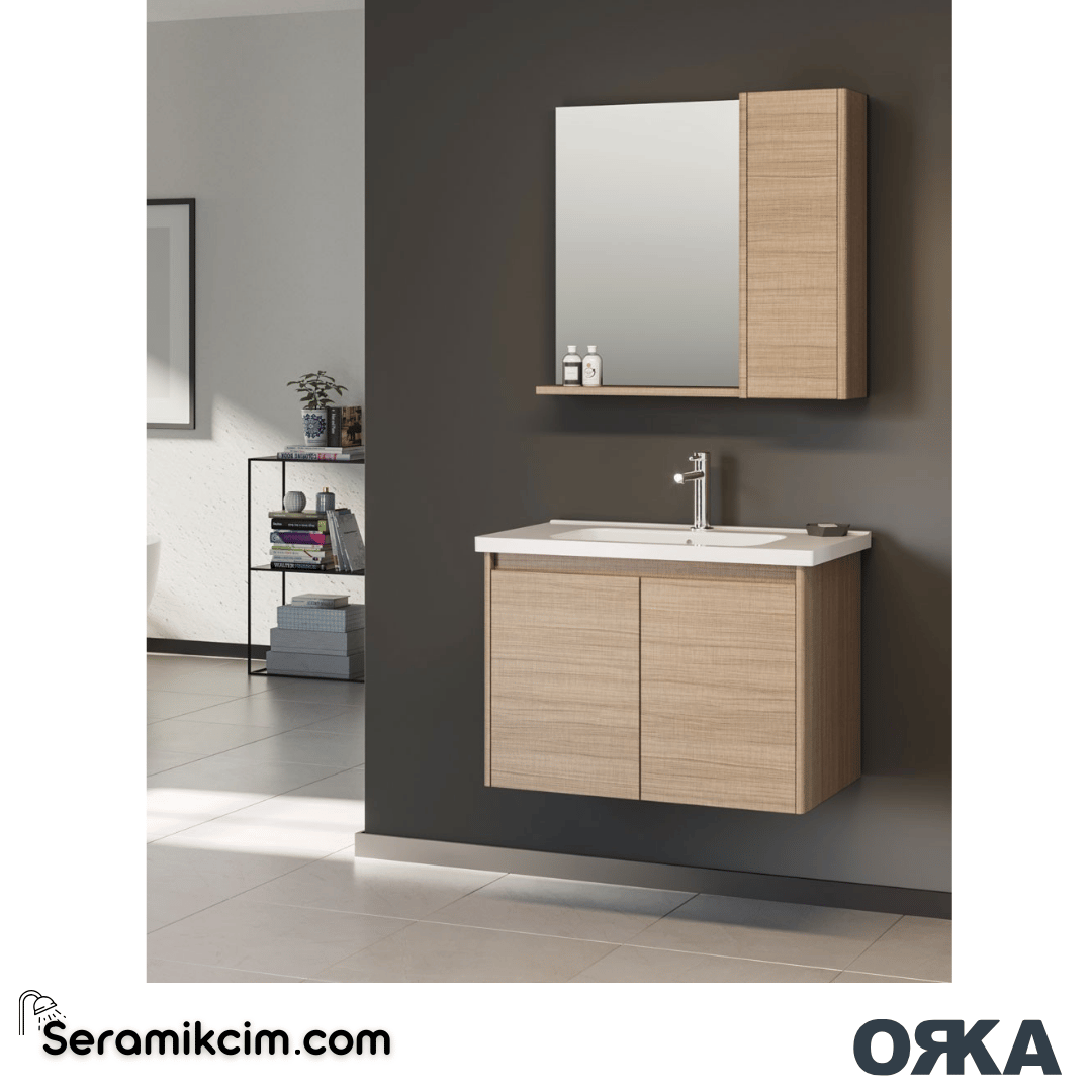 Orka Düden 80cm Kapaklı Banyo Dolabı Set Odeon Beyaz Meşe - ORK051.80.02.TKM