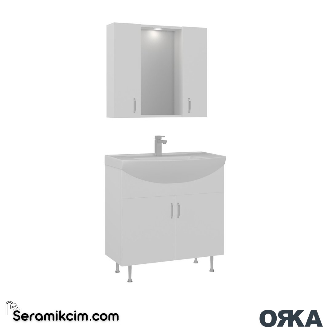 Orka Duru 80cm Ayaklı Banyo Dolabı Set Beyaz - ORK054.80.01.TKM