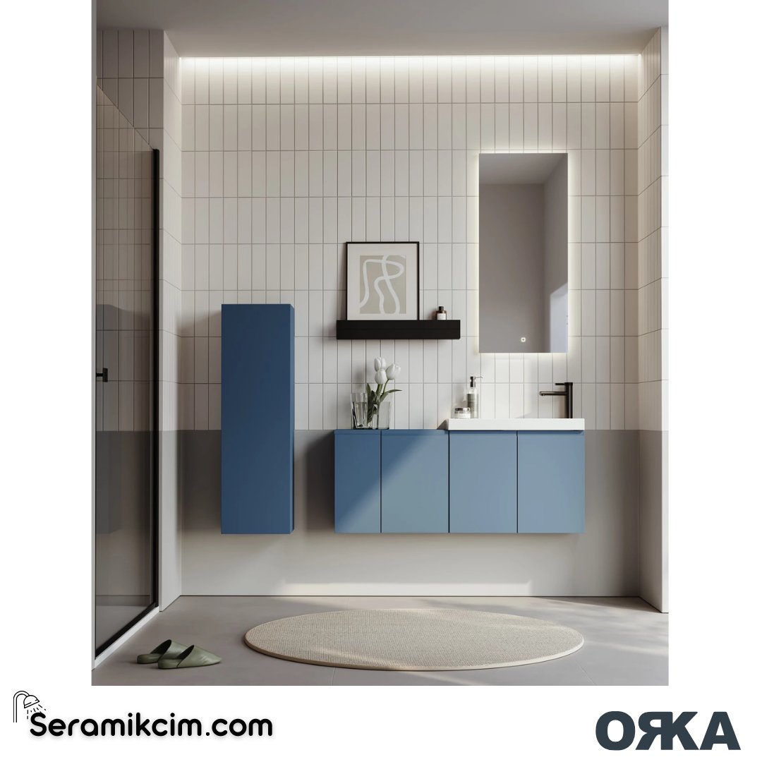 Orka Ferla 30cm Boy Dolabı (Sağ-Sol) Mat Mavi - ORK.BYD1104