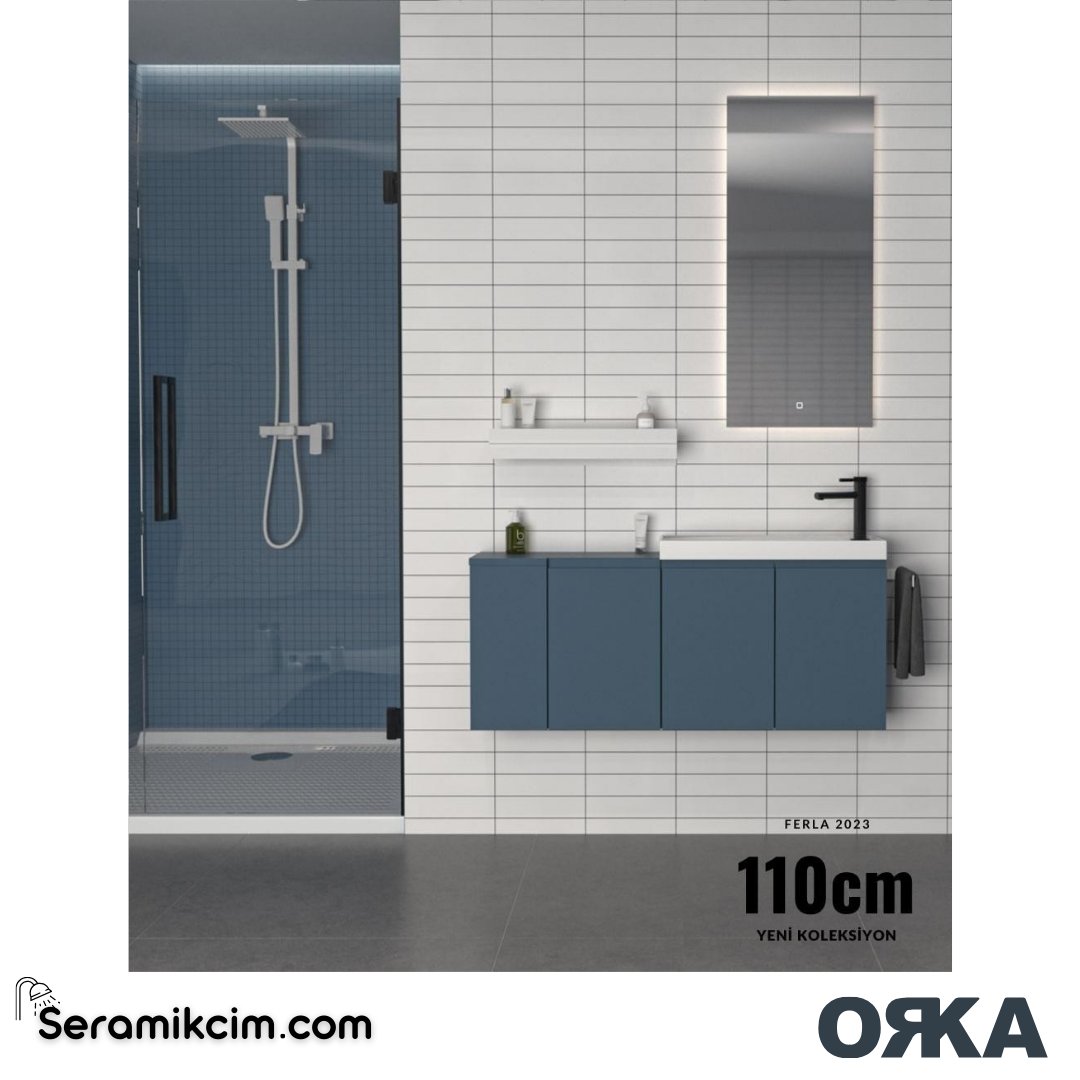 Orka Ferla 60cm Banyo Dolabı Set Mat Mavi - ORK071.60.04.TKM
