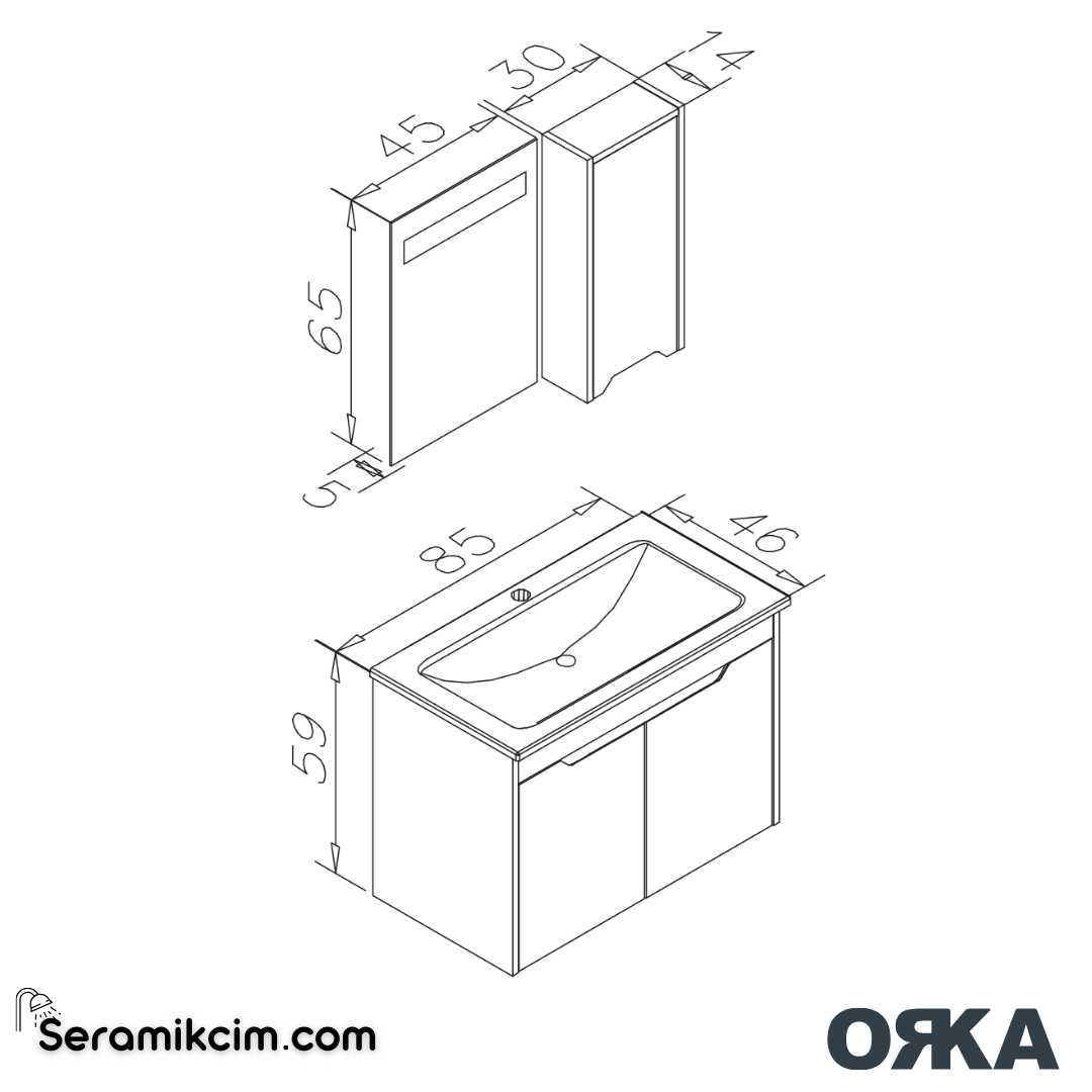 Orka Lago 85cm Banyo Dolabı Set Kahve Taş / Antrasit - ORK154.85.01.TKM