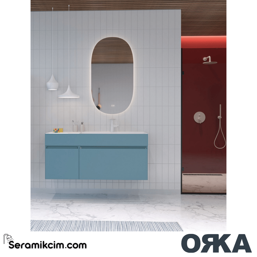 Orka Lusso 120cm Banyo Dolabı Set Mat Mavi - ORK152.120.03.TKM