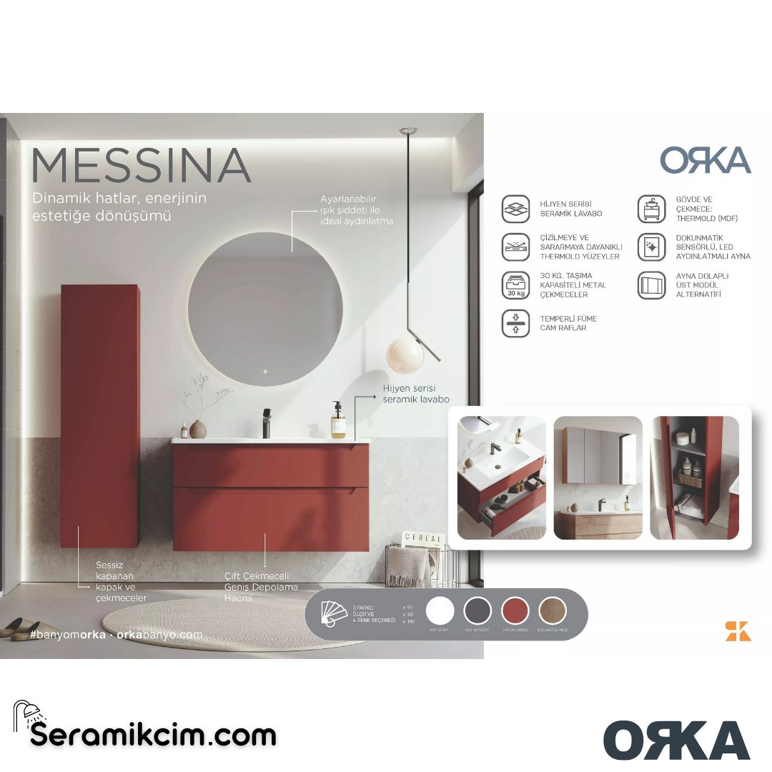 Orka Messina 40cm Boy Dolabı (Sağ-Sol) Mat Kaşmir - ORK.BYD1132