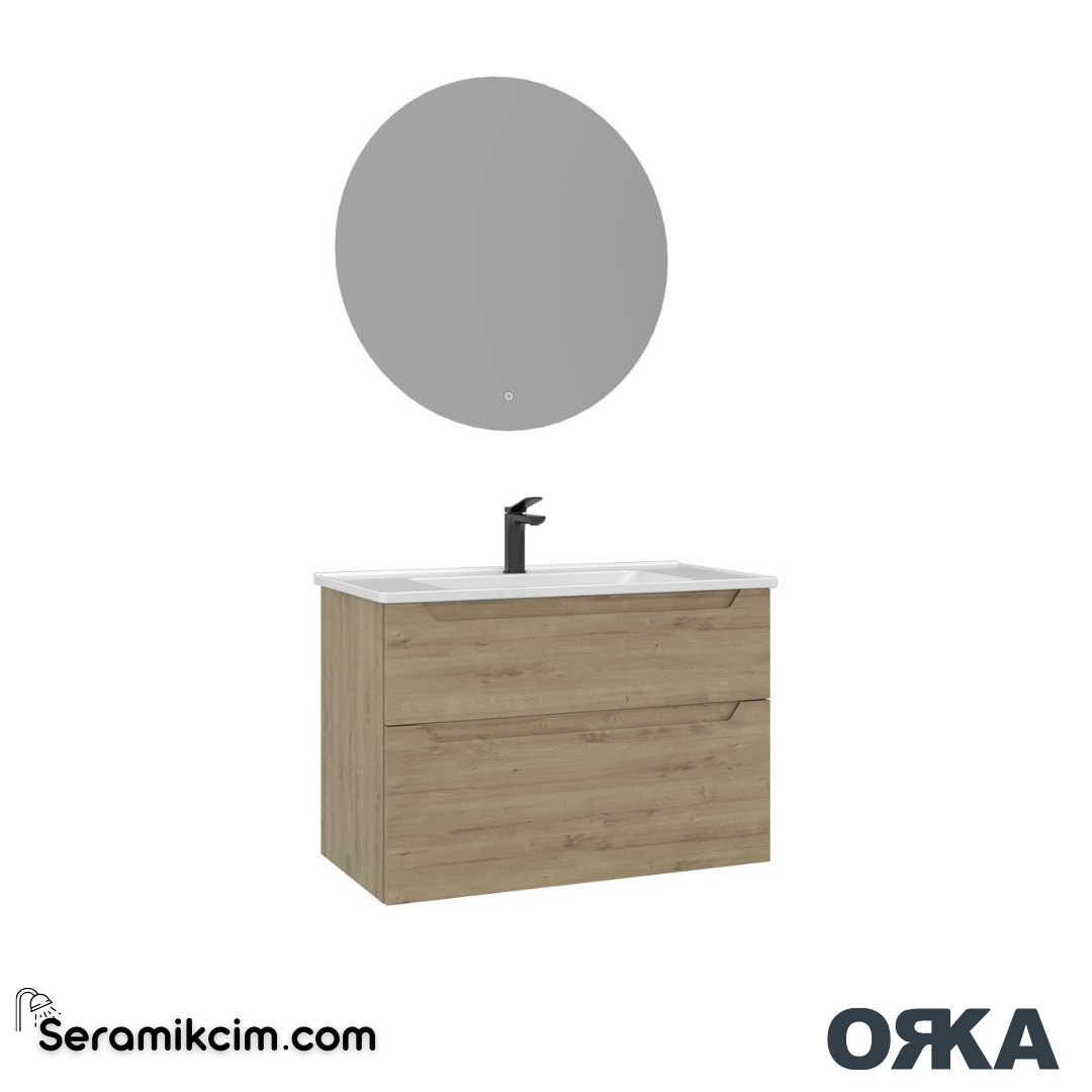 Orka Messina 80cm Banyo Dolabı Ledli Ayna Set Meşe - ORK165.80.05.TKM
