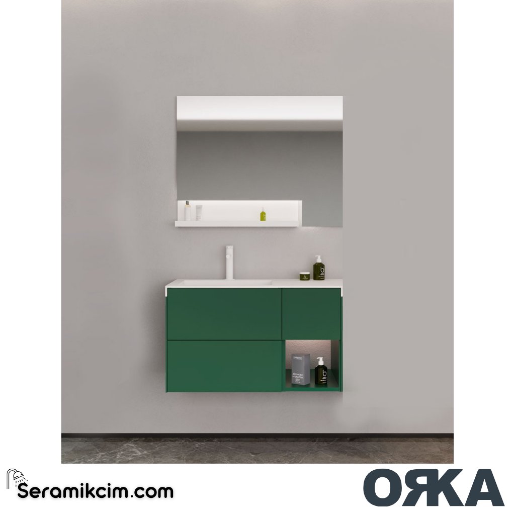 Orka Milano 100cm Banyo Dolabı Set Mat Yeşil - ORK162.100.06.TKM