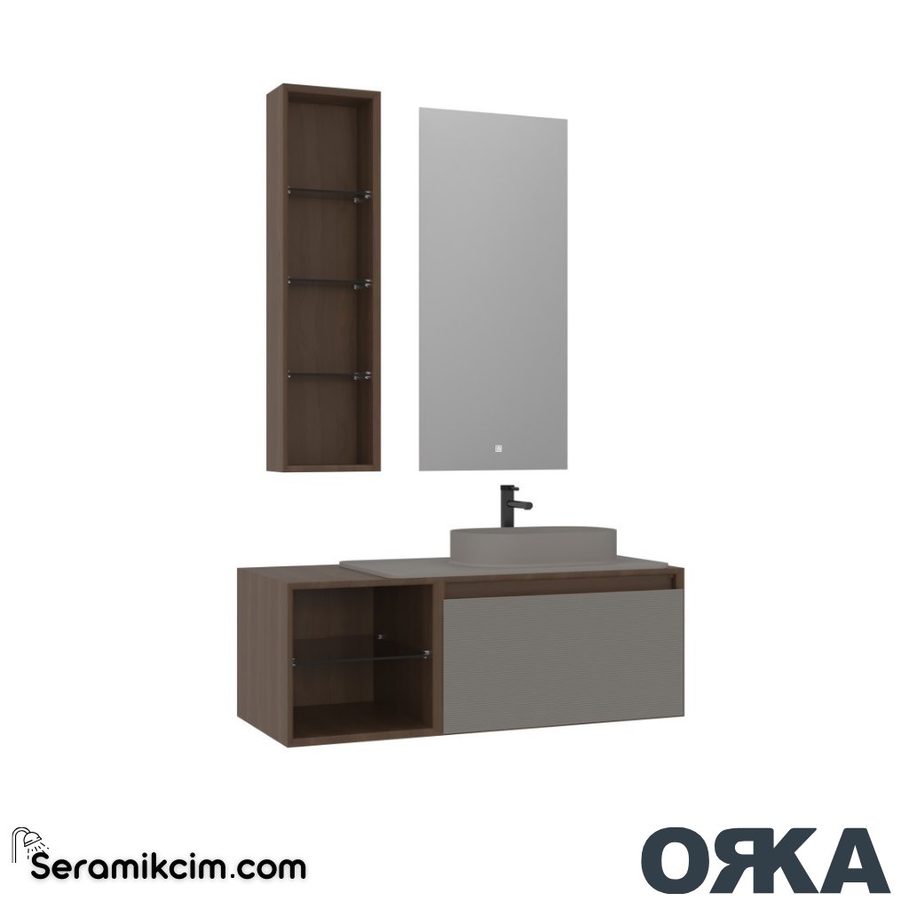 Orka Pacific 110cm Banyo Dolabı Set Mocha Meşe / Mat Vizon - ORK200.110.04.TKM