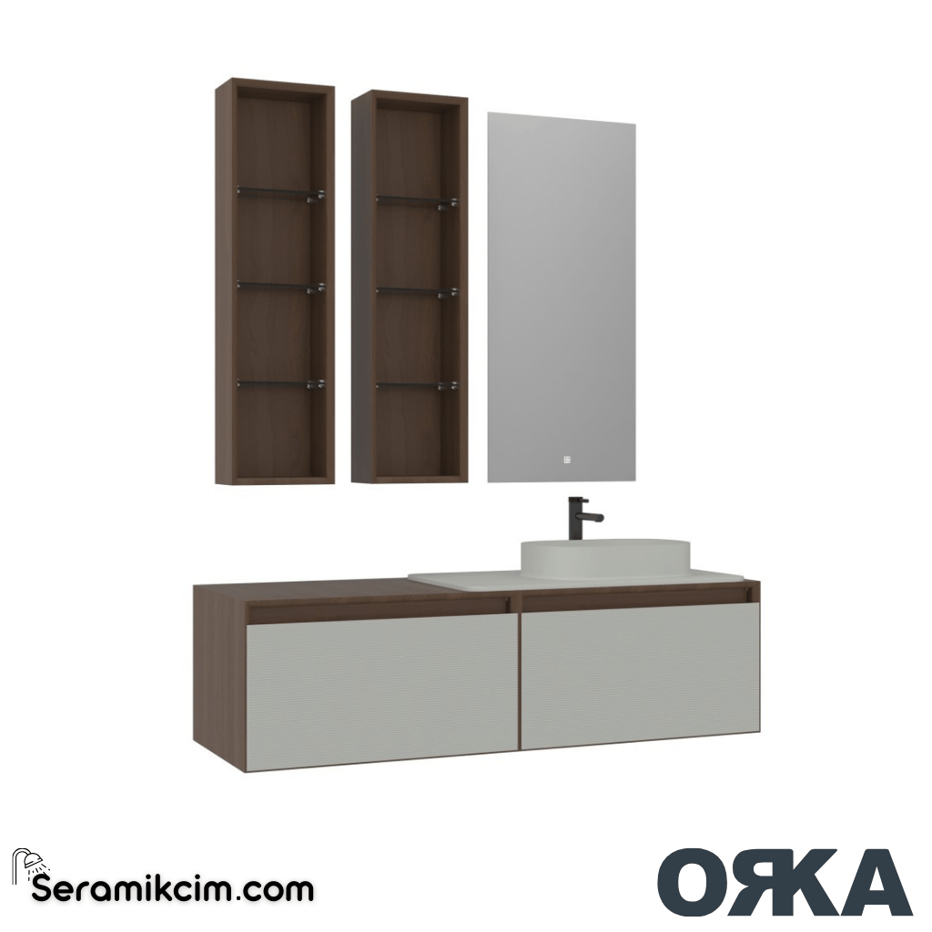 Orka Pacific 140cm Banyo Dolabı Set Mocha Meşe / Mat Kaşmir - ORK200.140.03.TKM