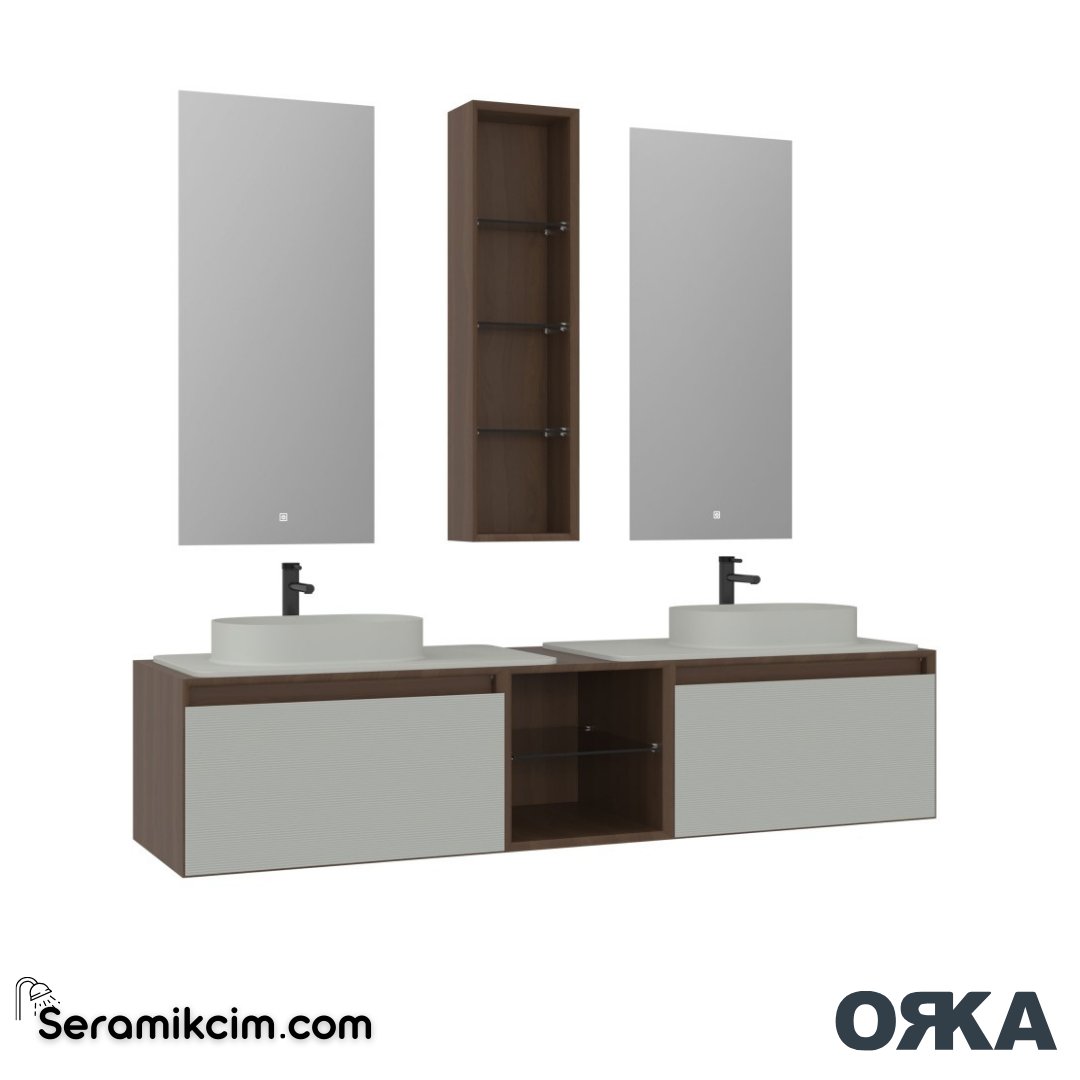 Orka Pacific 180cm Banyo Dolabı Set Mocha Meşe / Mat Kaşmir - ORK200.180.03.TKM