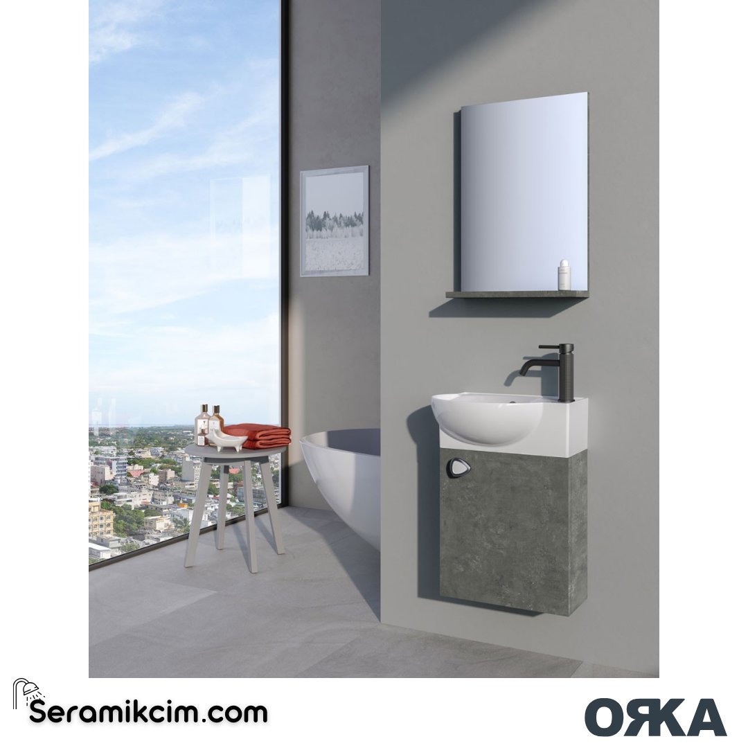 Orka Riva 45cm Banyo Dolabı Set Retro Gümüş - ORK213.45.02.TKM