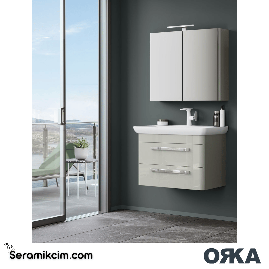 Orka Rose 80cm Banyo Dolabı Set Parlak Cappucino - ORK211.80.04.TKM