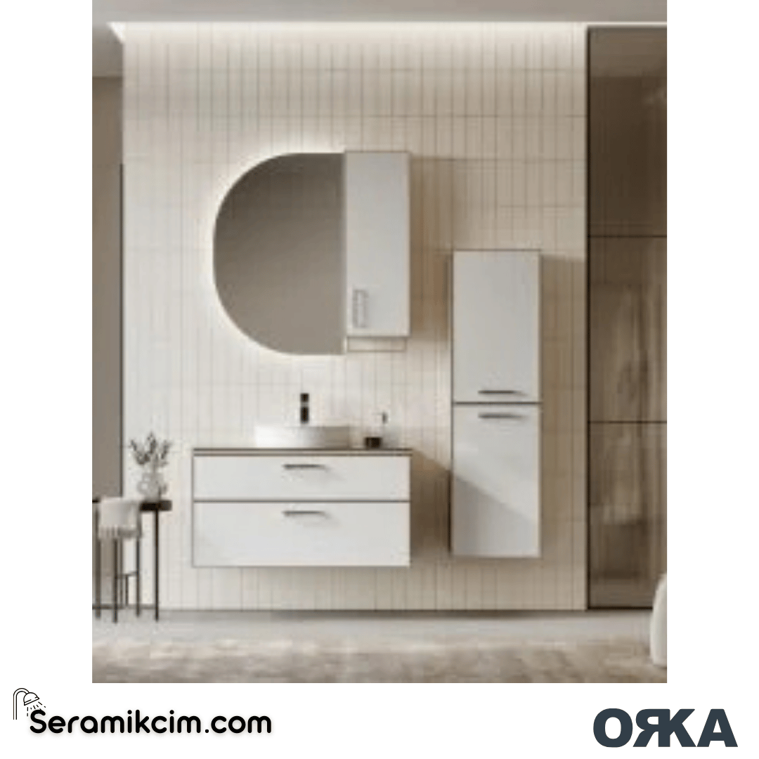 Orka Salerno 40cm Boy Dolabı (Sağ-Sol) Mat Altın Kulp Legnano / Mat Beyaz - ORK.BYD1159