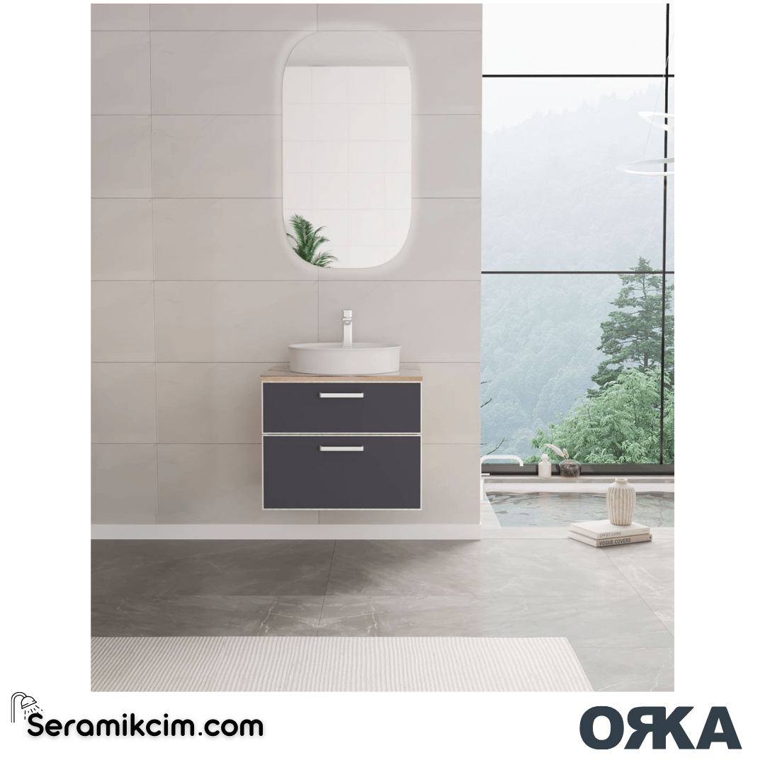 Orka Salerno 60cm Banyo Dolabı Set Mat Altın Kulp Legnano / Mat Sardunya - ORK221.60.03.TKM