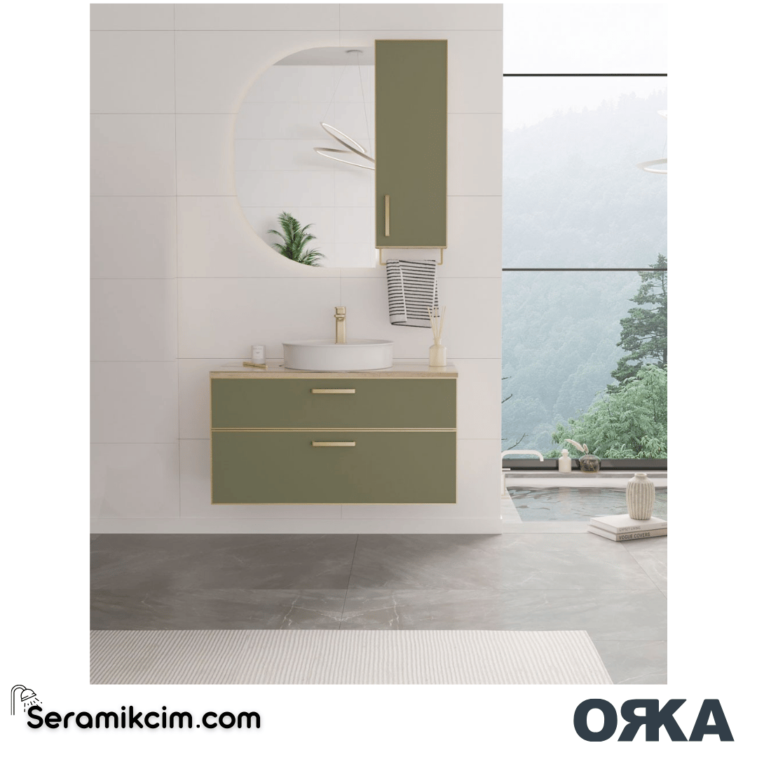 Orka Salerno 75cm Banyo Dolabı Set Mat Altın Kulp Legnano / Mat Sardunya - ORK221.75.03.TKM