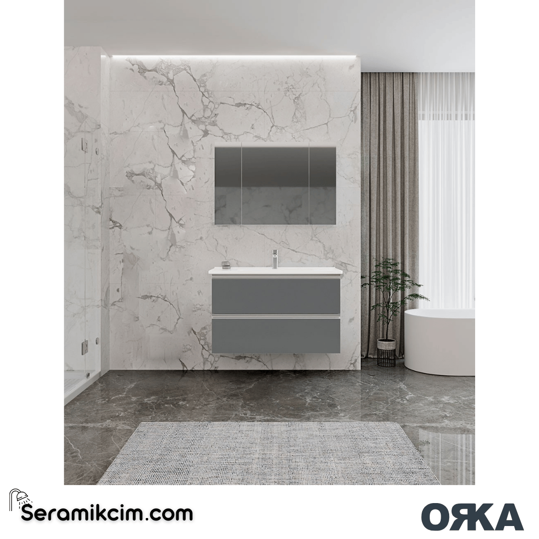 Orka Terme 100cm Banyo Dolabı Set Çekmeceli Parlak Kaşmir - ORK241.100.03.TKM