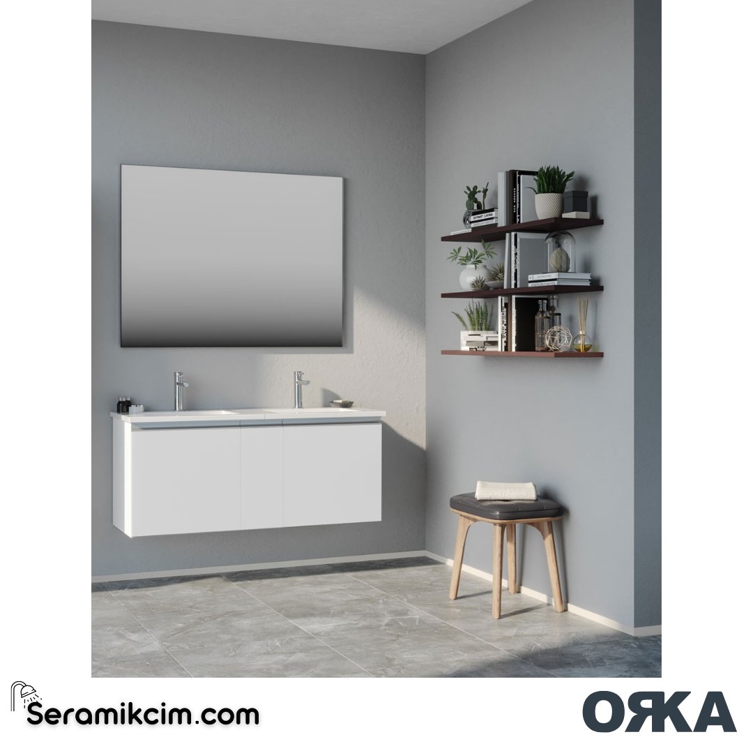 Orka Terme 120cm Banyo Dolabı Set Kapaklı Parlak Gri - ORK240.120.02.TKM