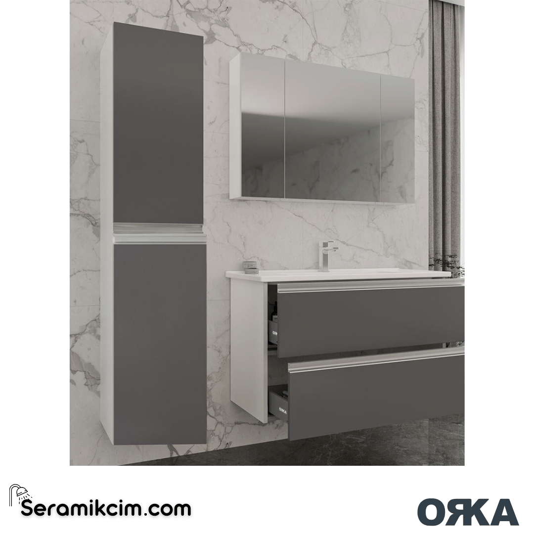 Orka Terme 35cm Boy Dolabı (Sağ-Sol) Parlak Gri - ORK.BYD1198
