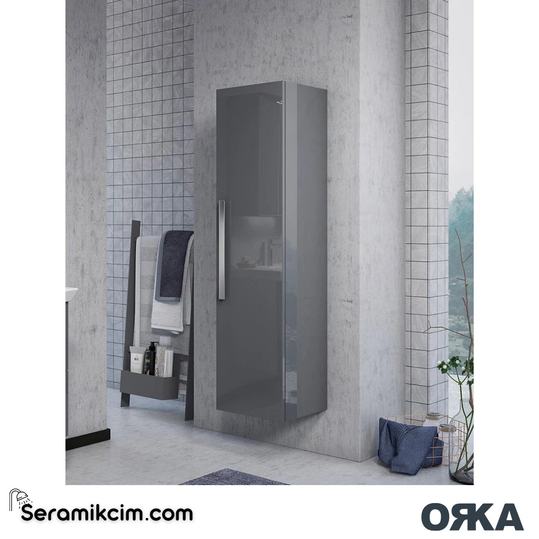 Orka Urla 40cm Boy Dolabı (Sağ-Sol) Parlak Antrasit - ORK.BYD1164