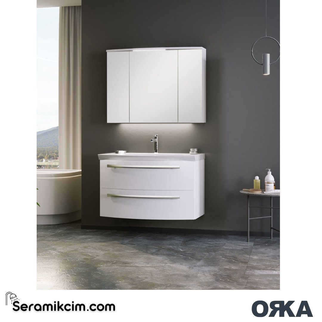 Orka Urla 90cm Banyo Dolabı Set Parlak Beyaz - ORK251.90.02.TKM